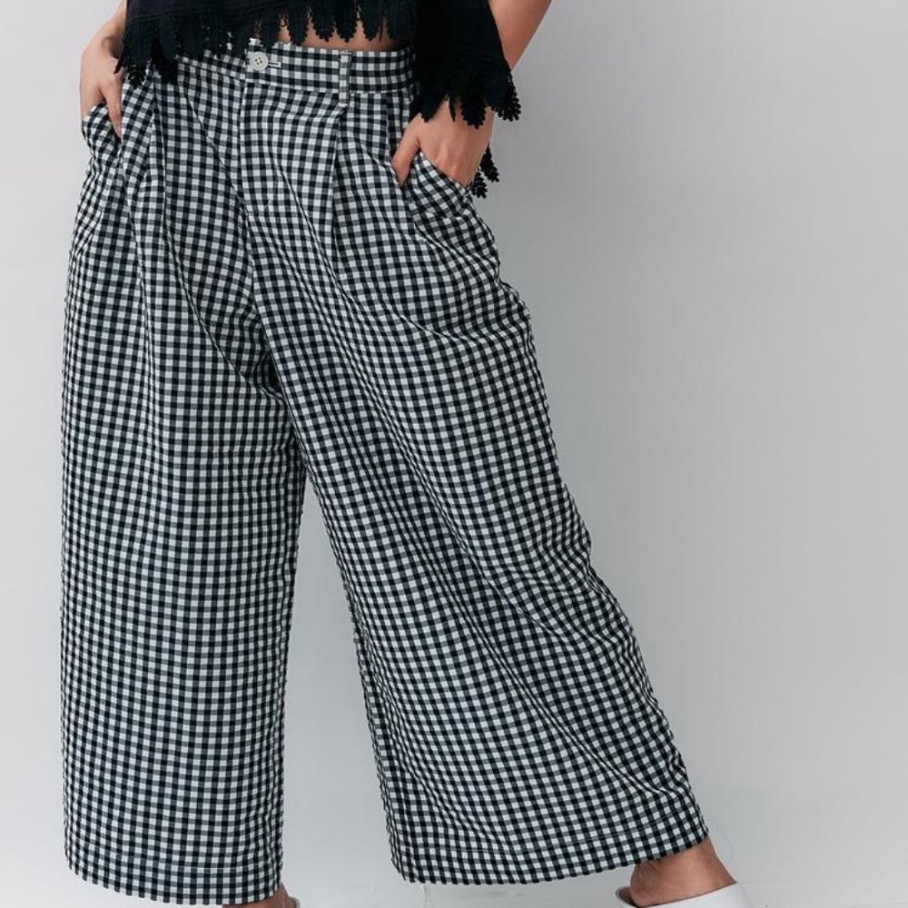Muji Gingham Black and White Wide Leg Pants - Medium